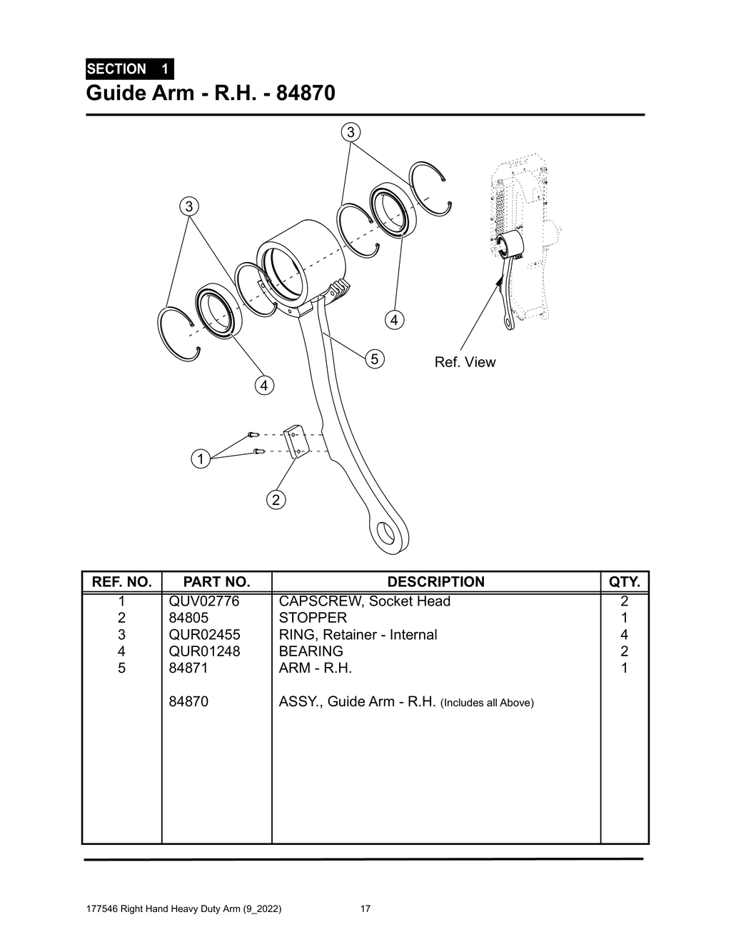 Section 1 - Guide Arm - R.H. - 84870 - Heavy Duty RH Arm