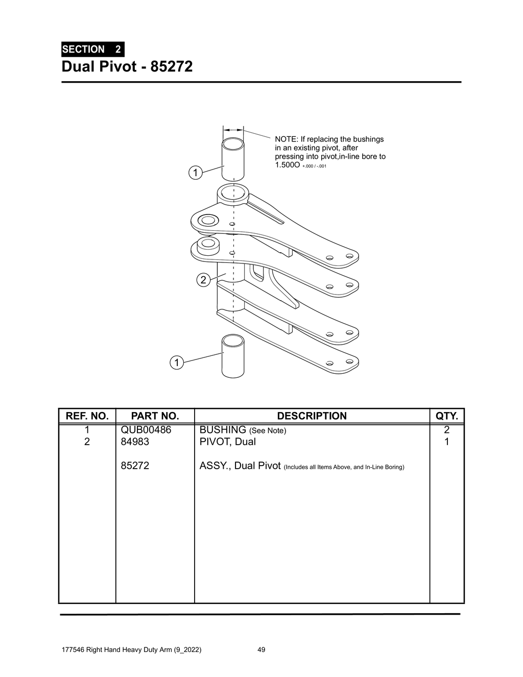 Section 2 - Dual Pivot - 85272 - Heavy Duty RH Arm