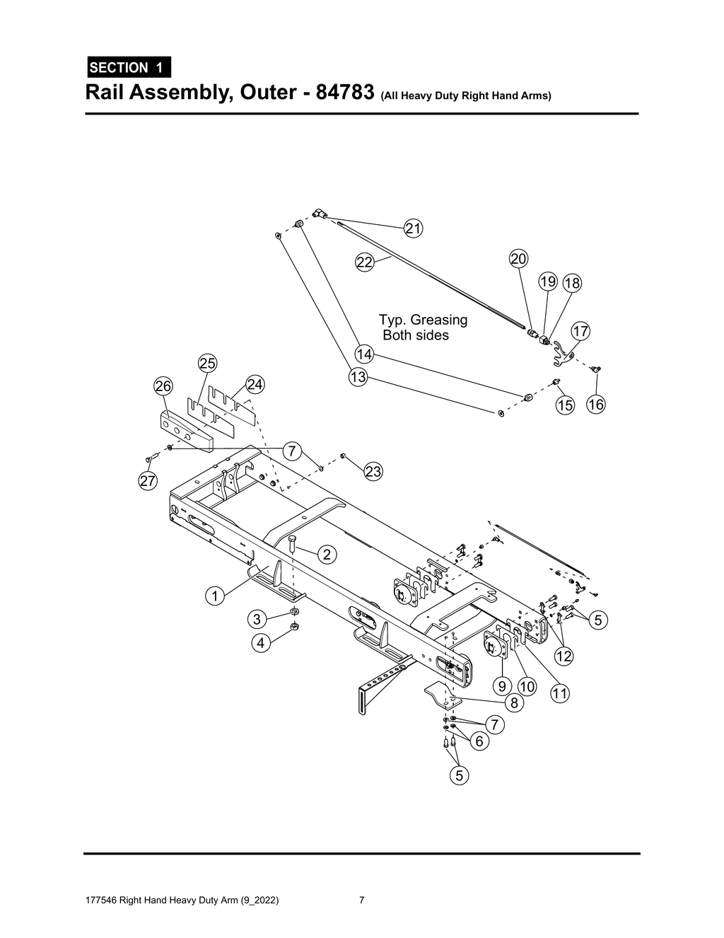 Section 1 - Rail Assembly, Outer - 84783 - Heavy Duty RH Arm