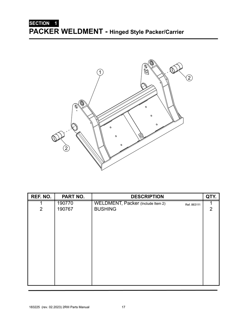Section 1 - PACKER WELDMENT - Hinged Style Packer/Carrier - 2R-III™