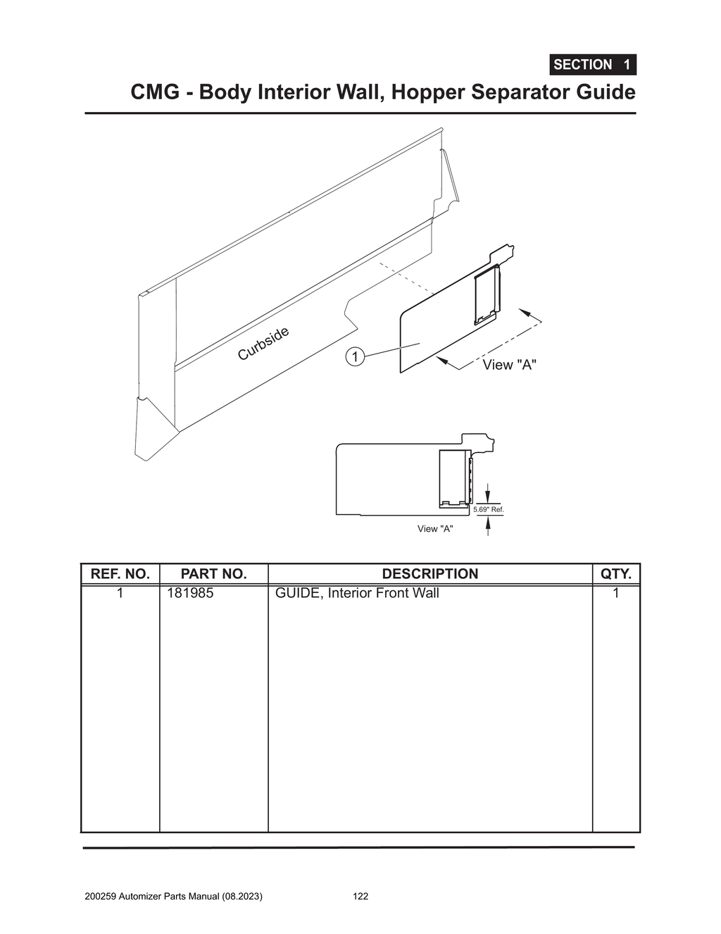 Automizer - PG 122 - Section 1 - CMG - Body Interior Wall, Hopper Separator Guide 181985