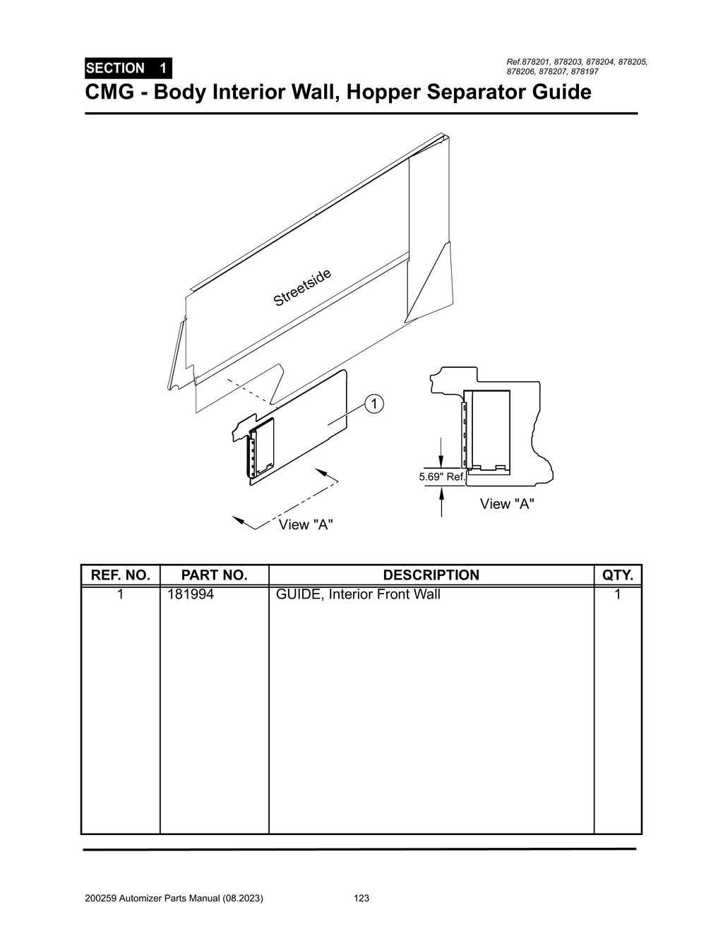Automizer - PG 123 - Section 1 - CMG - Body Interior Wall, Hopper Separator Guide 181994