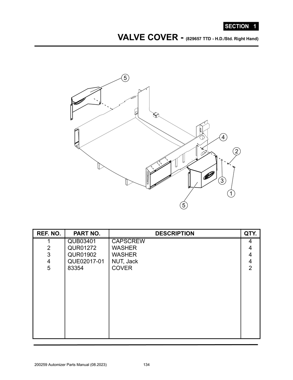 Automizer - PG 134 - Section 1 - VALVE COVER - (829657 TTD - H.D./Std. Right Hand)
