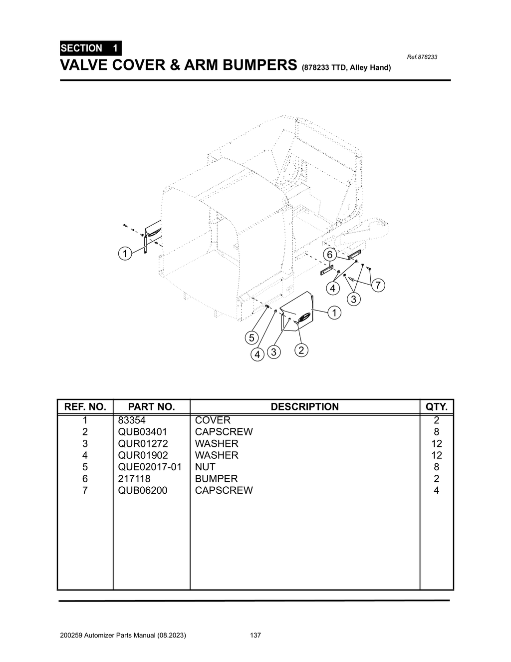 Automizer - PG 137 - Section 1 - VALVE COVER & ARM BUMPERS (878233 TTD, Alley Hand)