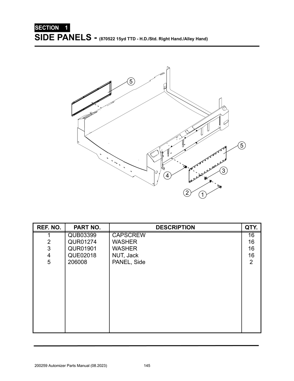 Automizer - PG 145 - Section 1 - SIDE PANELS - (870522 15yd TTD - H.D./Std. Right Hand./Alley Hand)