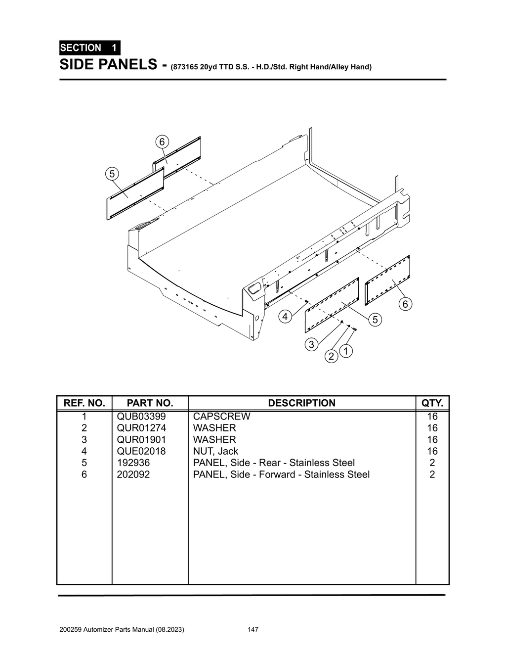 Automizer - PG 147 - Section 1 - SIDE PANELS - (873165 20yd TTD S.S. - H.D./Std. Right Hand/Alley Hand)