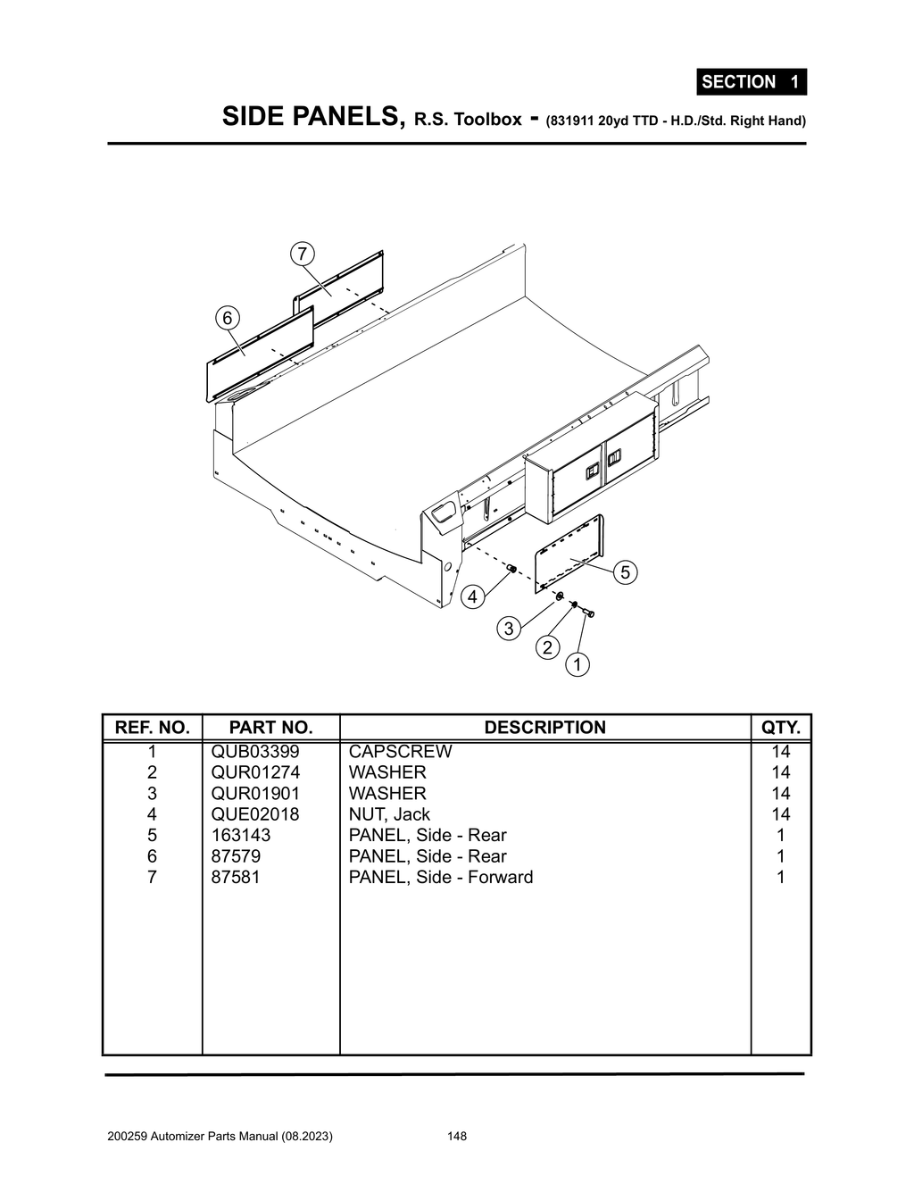 Automizer - PG 148 - Section 1 - SIDE PANELS, R.S. Toolbox - (831911 20yd TTD - H.D./Std. Right Hand)