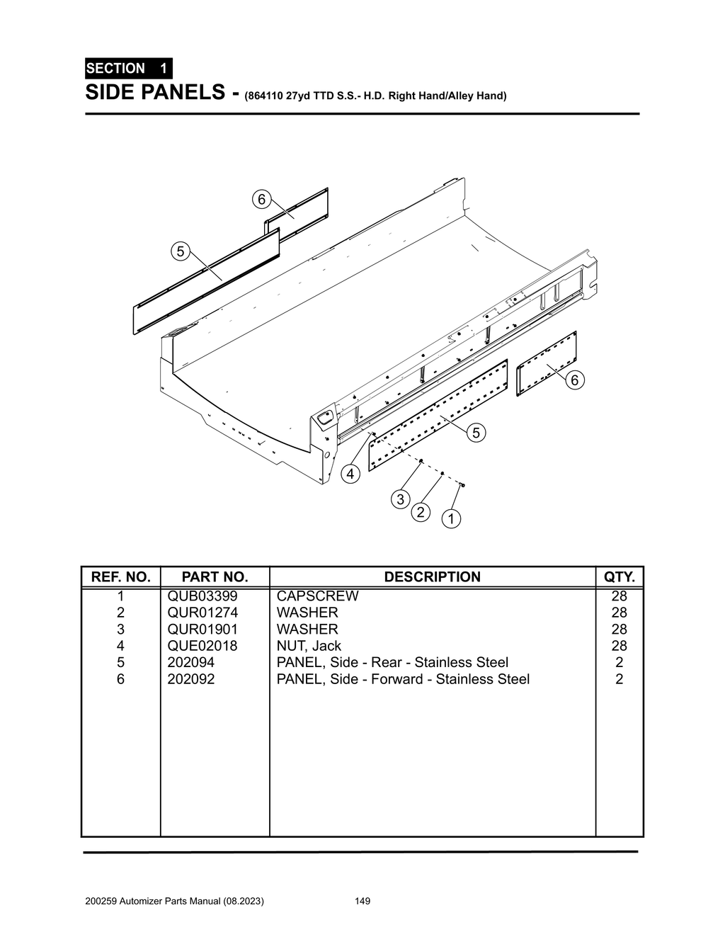 Automizer - PG 149 - Section 1 - SIDE PANELS - (864110 27yd TTD S.S.- H.D. Right Hand/Alley Hand)