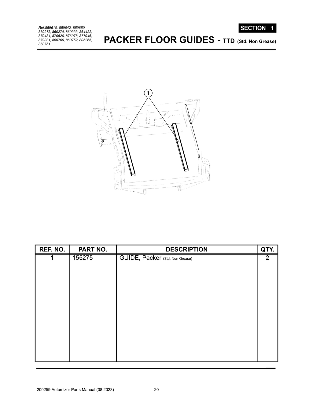 Automizer - PG 020 - Section 1 - PACKER FLOOR GUIDES - TTD (Std. Non Grease) 
