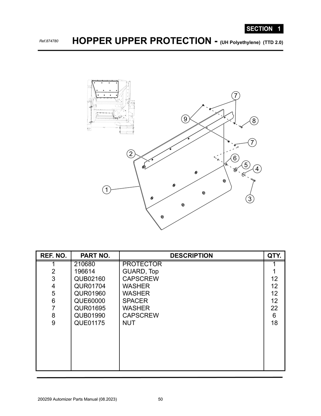 Automizer - PG 050 - Section 1 - HOPPER UPPER PROTECTION - (UH Polyethylene) (TTD 2.0) 