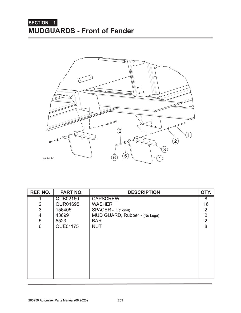 Automizer - PG 259 - Section 1 - MUD GUARDS - Front of Fender 