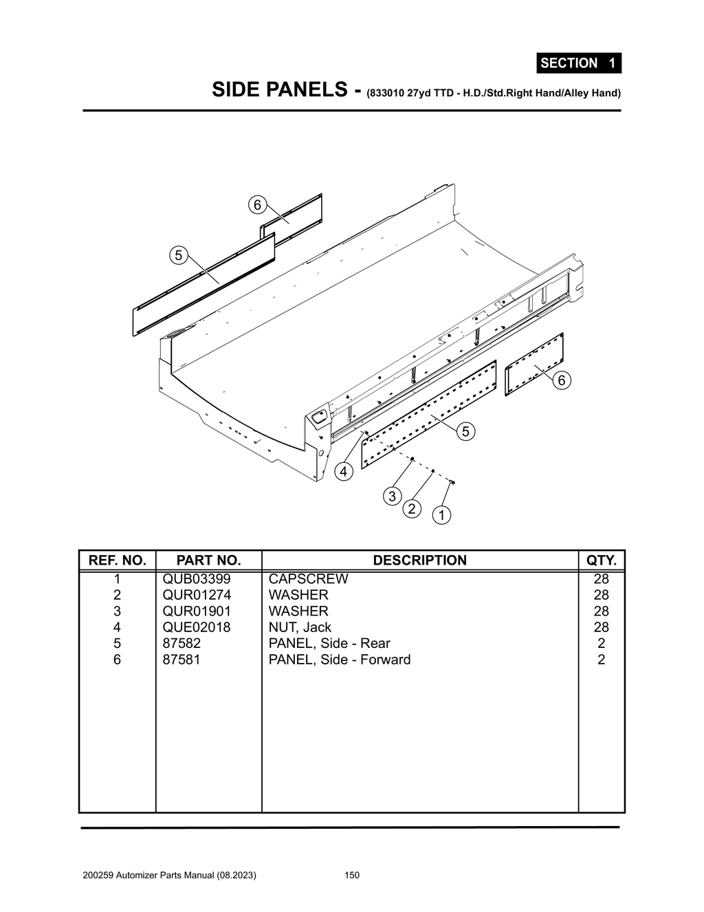 Automizer - PG 150 - Section 1 - SIDE PANELS - (833010 27yd TTD - H.D./Std.Right Hand/Alley Hand)