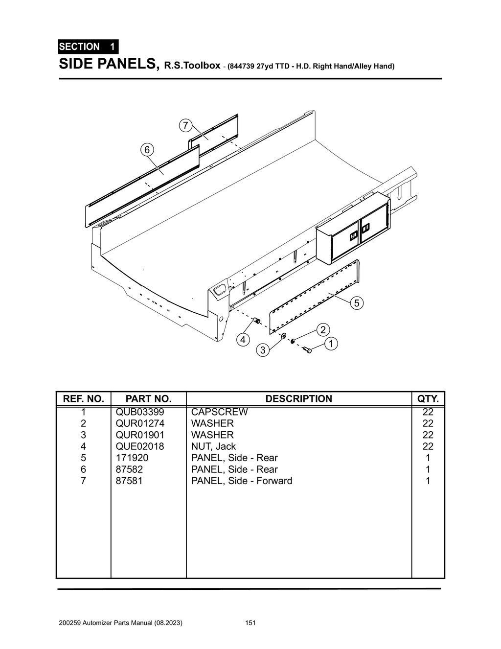 Automizer - PG 151 - Section 1 - SIDE PANELS, R.S.Toolbox - (844739 27yd TTD - H.D. Right Hand/Alley Hand)