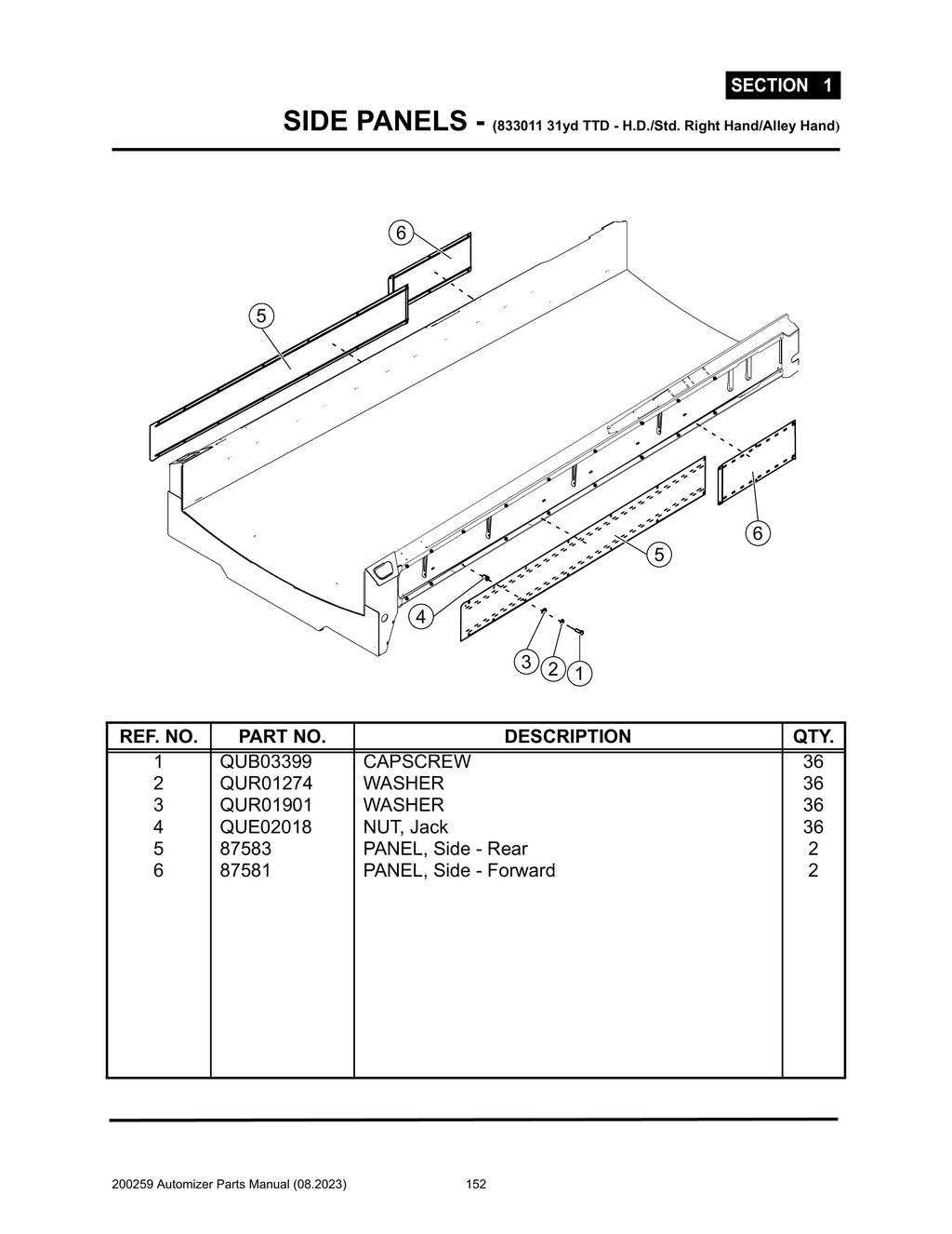 Automizer - PG 152 - Section 1 -  SIDE PANELS - (833011 31yd TTD - H.D./Std. Right Hand/Alley Hand)