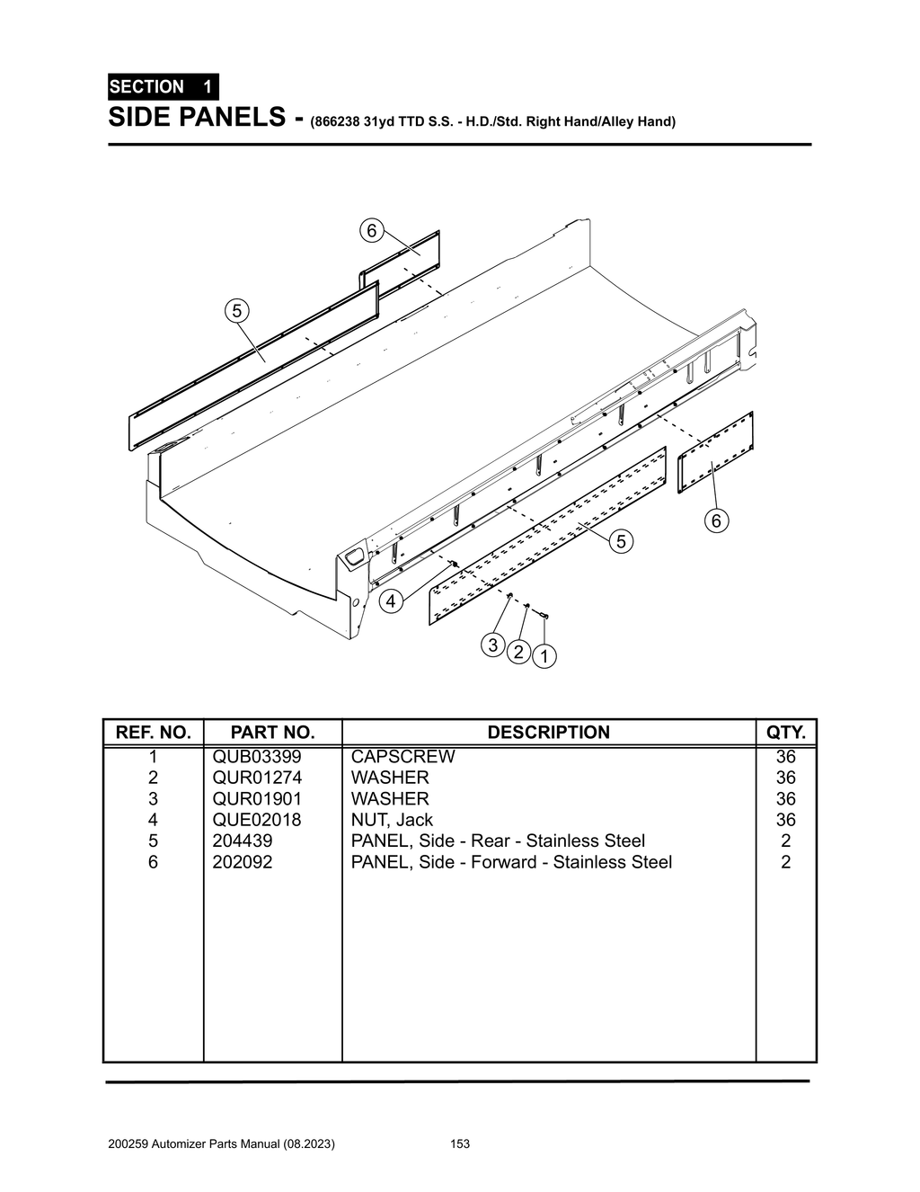 Automizer - PG 153 - Section 1 - SIDE PANELS - (866238 31yd TTD S.S. - H.D./Std. Right Hand/Alley Hand)