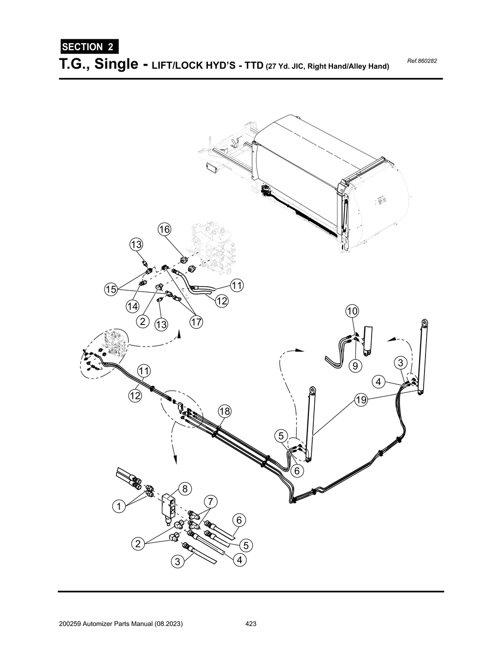 Automizer - PG 423 - Section 2 - T.G., Single - LIFT/LOCK HYD’S - TTD (27 Yd. JIC, Right Hand/Alley Hand)