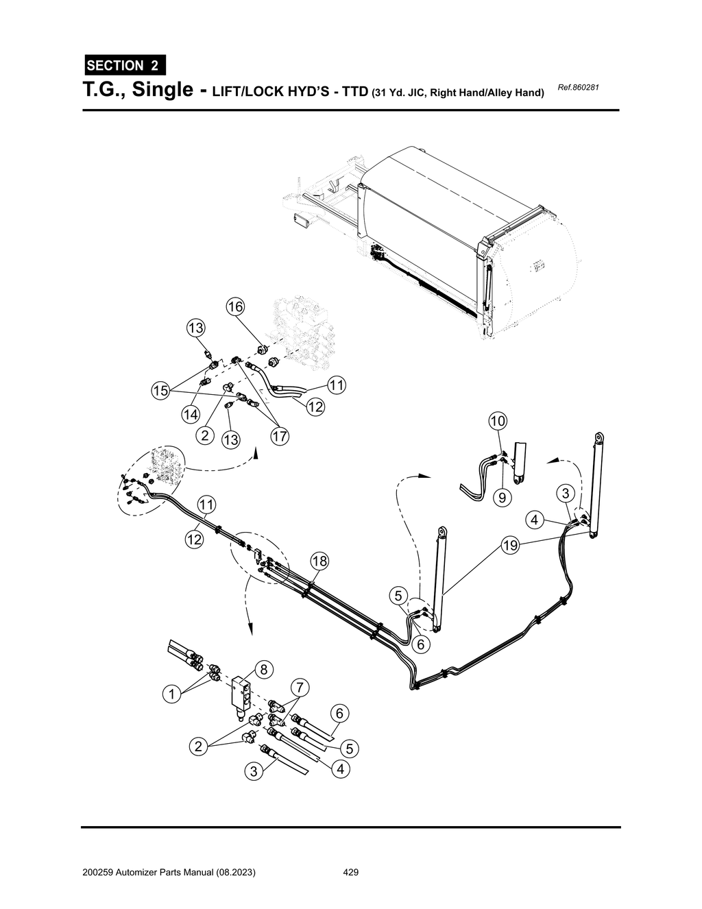 Automizer - PG 429 - Section 2 - T.G., Single - LIFT/LOCK HYD’S - TTD (31 Yd. JIC, Right Hand/Alley Hand)