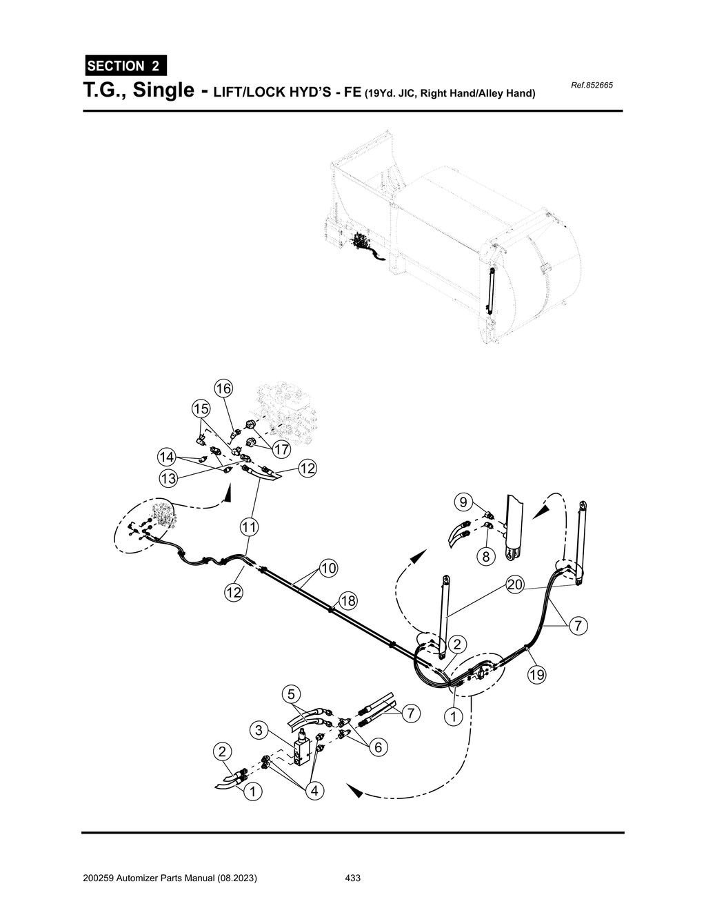 Automizer - PG 433 - Section 2 - T.G., Single - LIFT/LOCK HYD’S - FE (19Yd. JIC, Right Hand/Alley Hand)