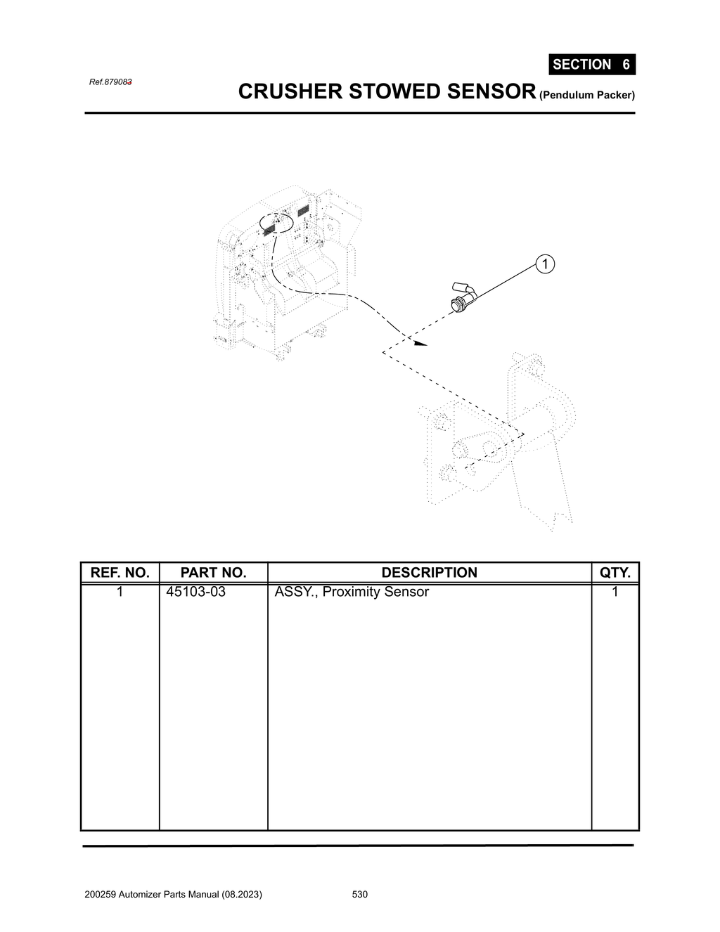 Automizer - PG 530 - Section 6 - CRUSHER STOWED SENSOR (Pendulum Packer)