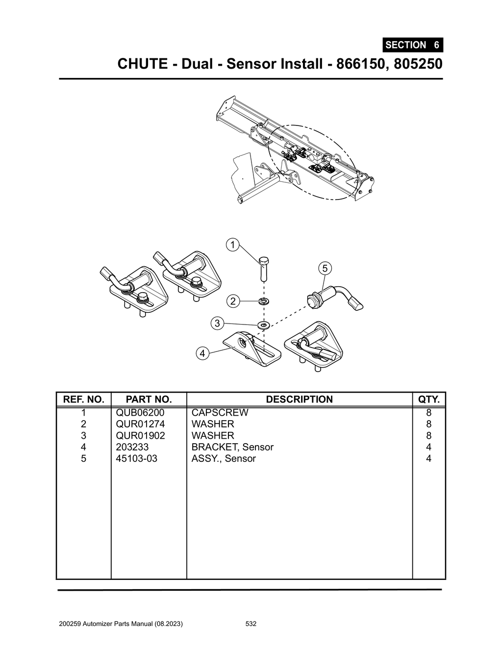 Automizer - PG 532 - Section 6 - CHUTE - Dual - Sensor Install - 866150, 805250