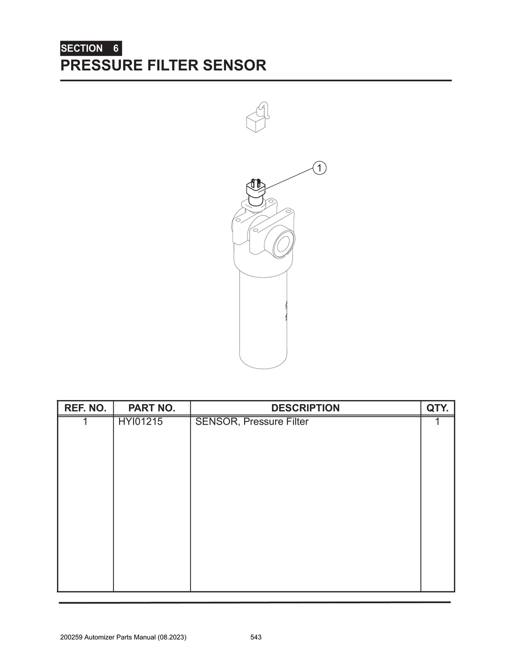 Automizer - PG 543 - Section 6 - PRESSURE FILTER SENSOR