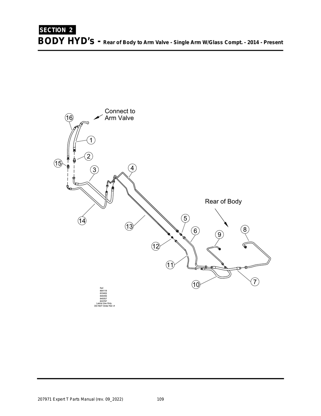 EXPERT - PG 109 - Section 2 - BODY HYD’s - Rear of Body to Arm Valve - Single Arm W/Glass Compt. - 2014 - Present