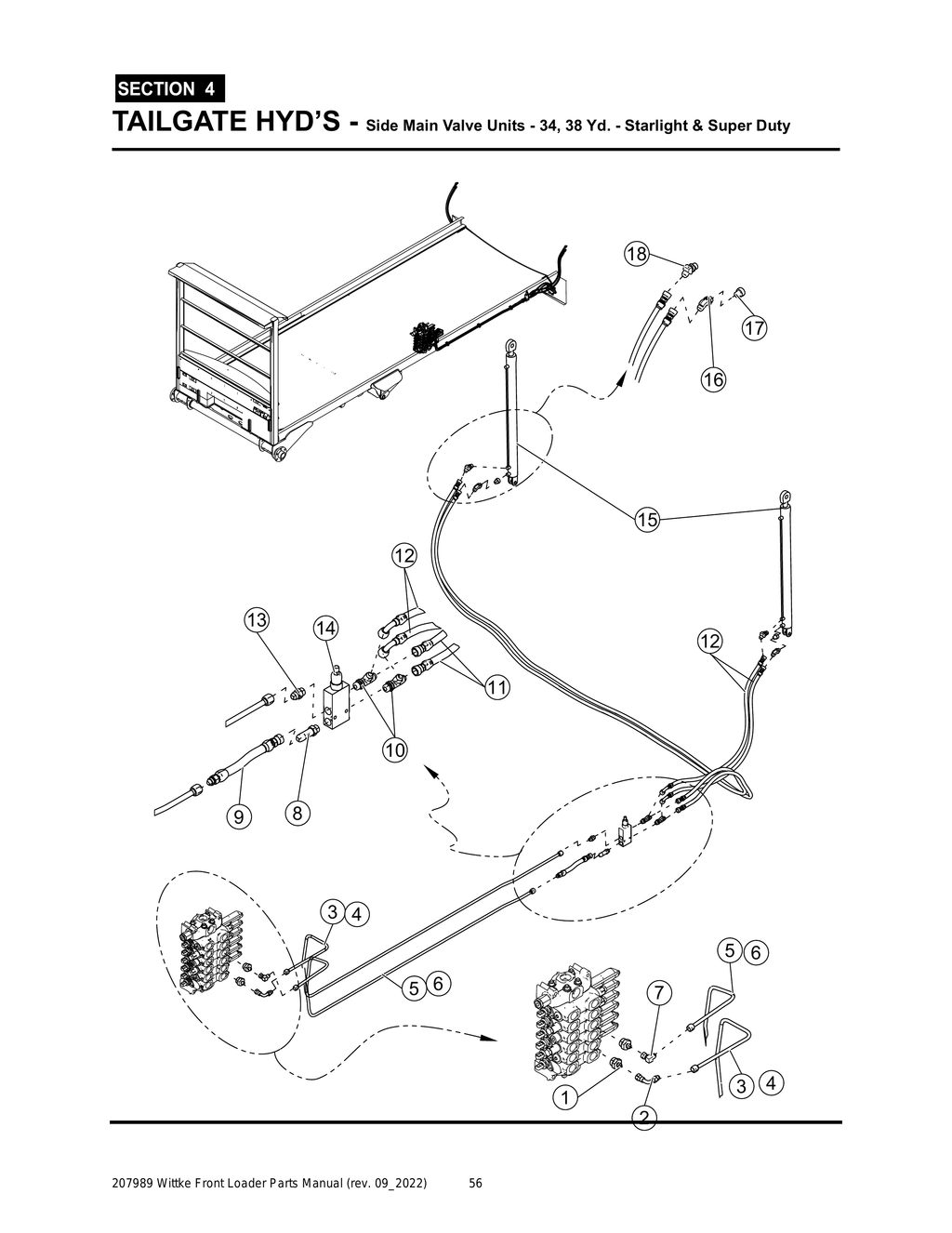 Wittke - Starlight & Super Duty - PG 056 - Section 4 - TAILGATE HYD’S - Side Main Valve Units - 34, 38 Yd.