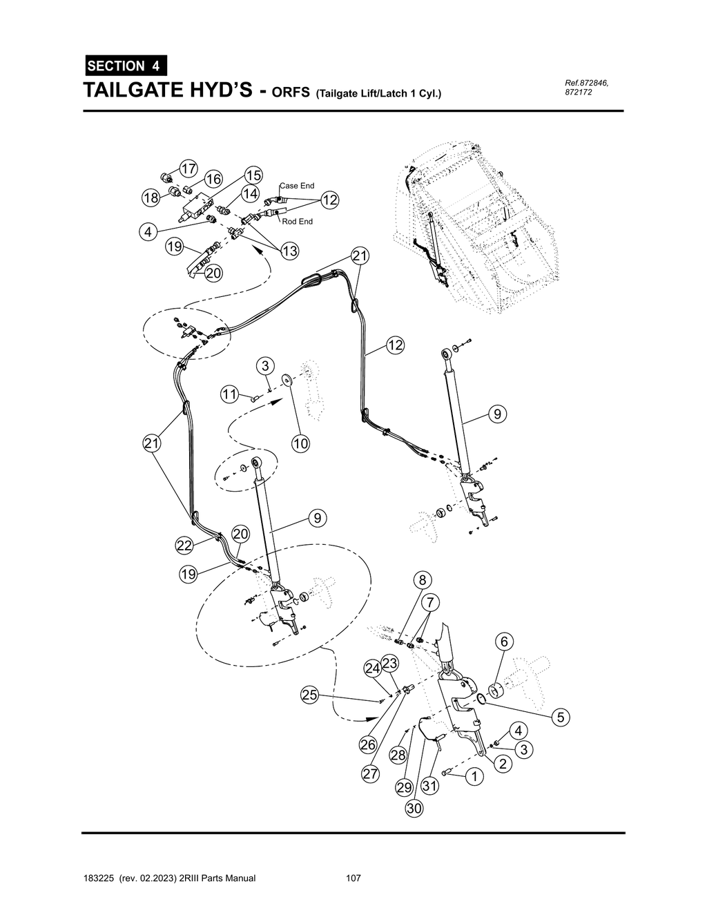 2R-III - PG 107 - SECTION 4 - TAILGATE HYD’S - ORFS (Tailgate Lift/Latch 1 Cyl.)