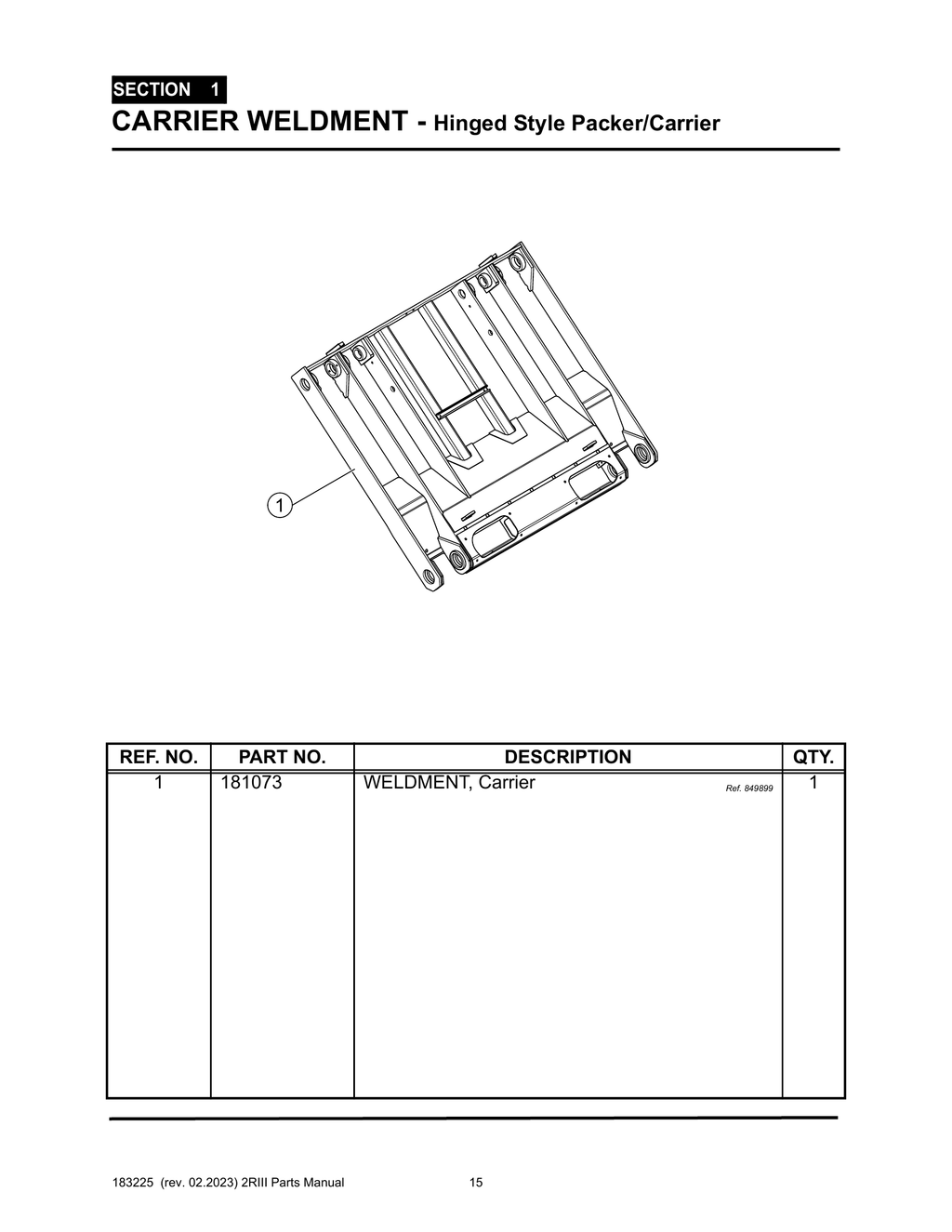 2R-III - PG 015 - SECTION 1 - CARRIER WELDMENT - Hinged Style Packer/Carrier