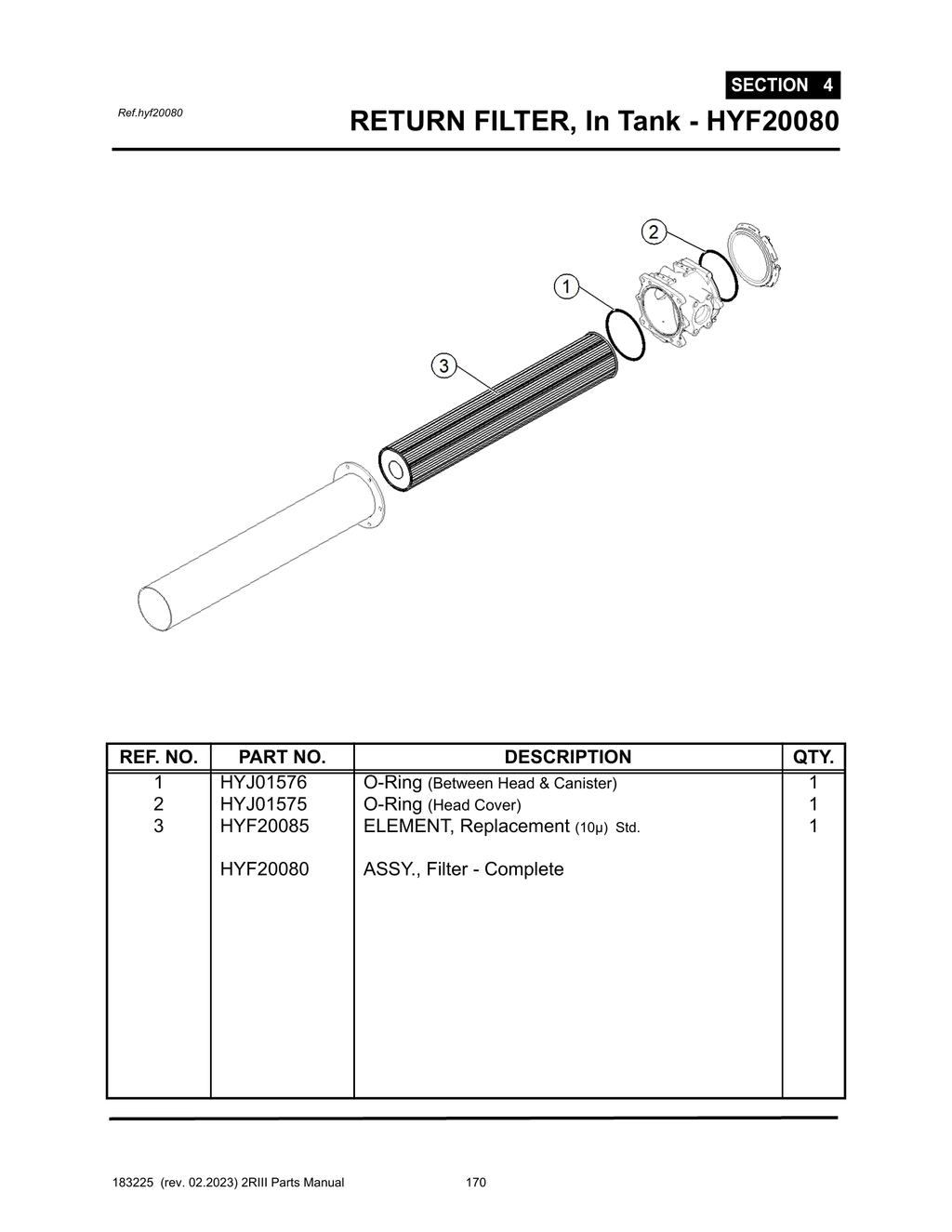 2R-III - PG 170 - SECTION 4 -  RETURN FILTER, In Tank - HYF20080