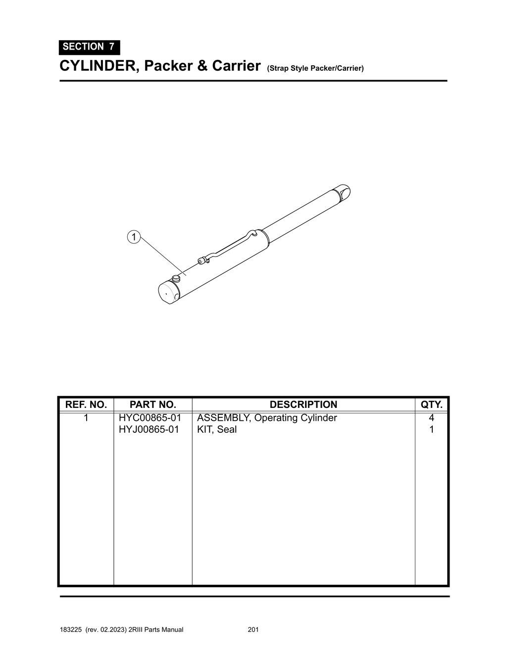 2R-III - PG 201 - SECTION 7 -  CYLINDER, Packer & Carrier (Strap Style Packer/Carrier)