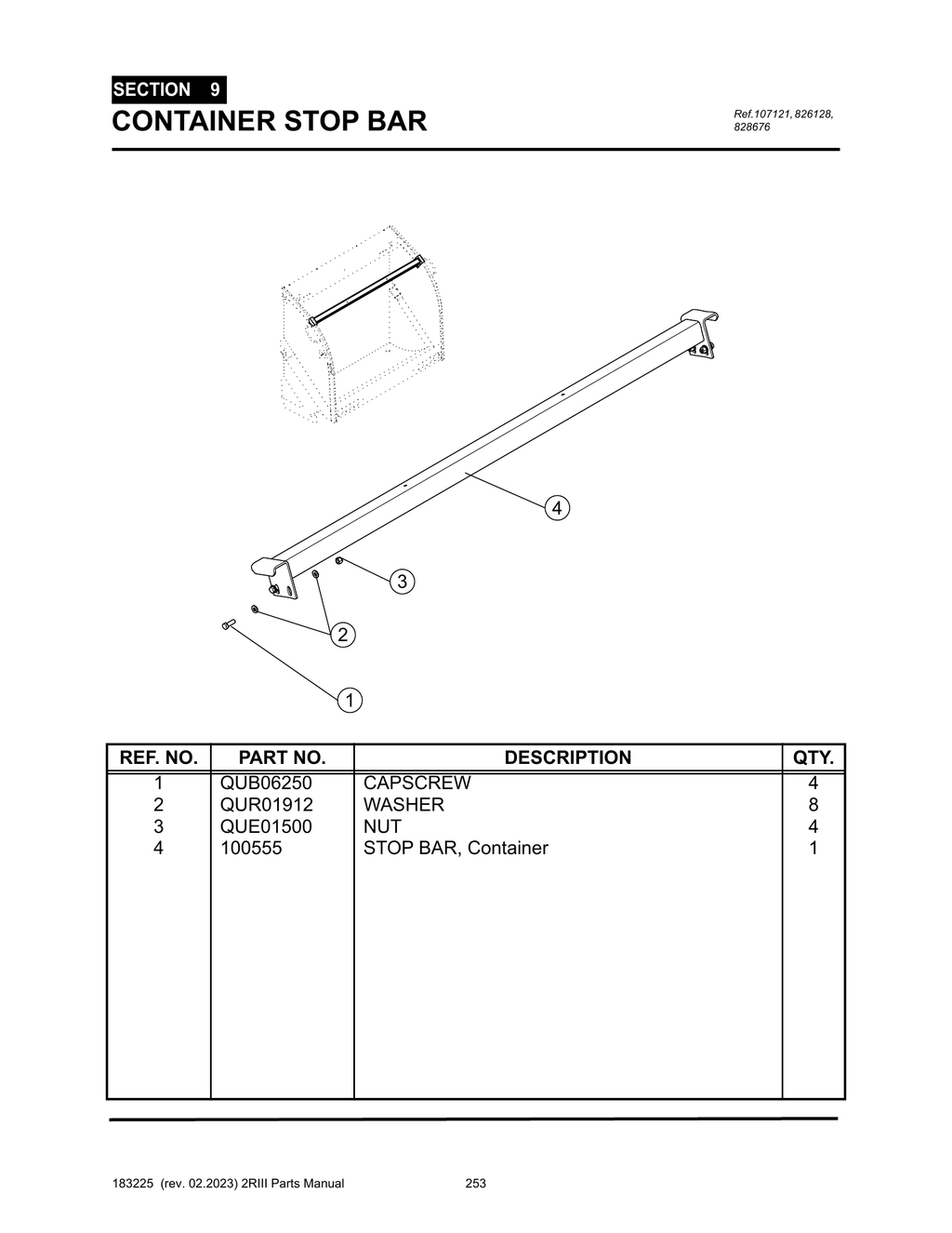 2R-III - PG 253 - SECTION 9 - CONTAINER STOP BAR