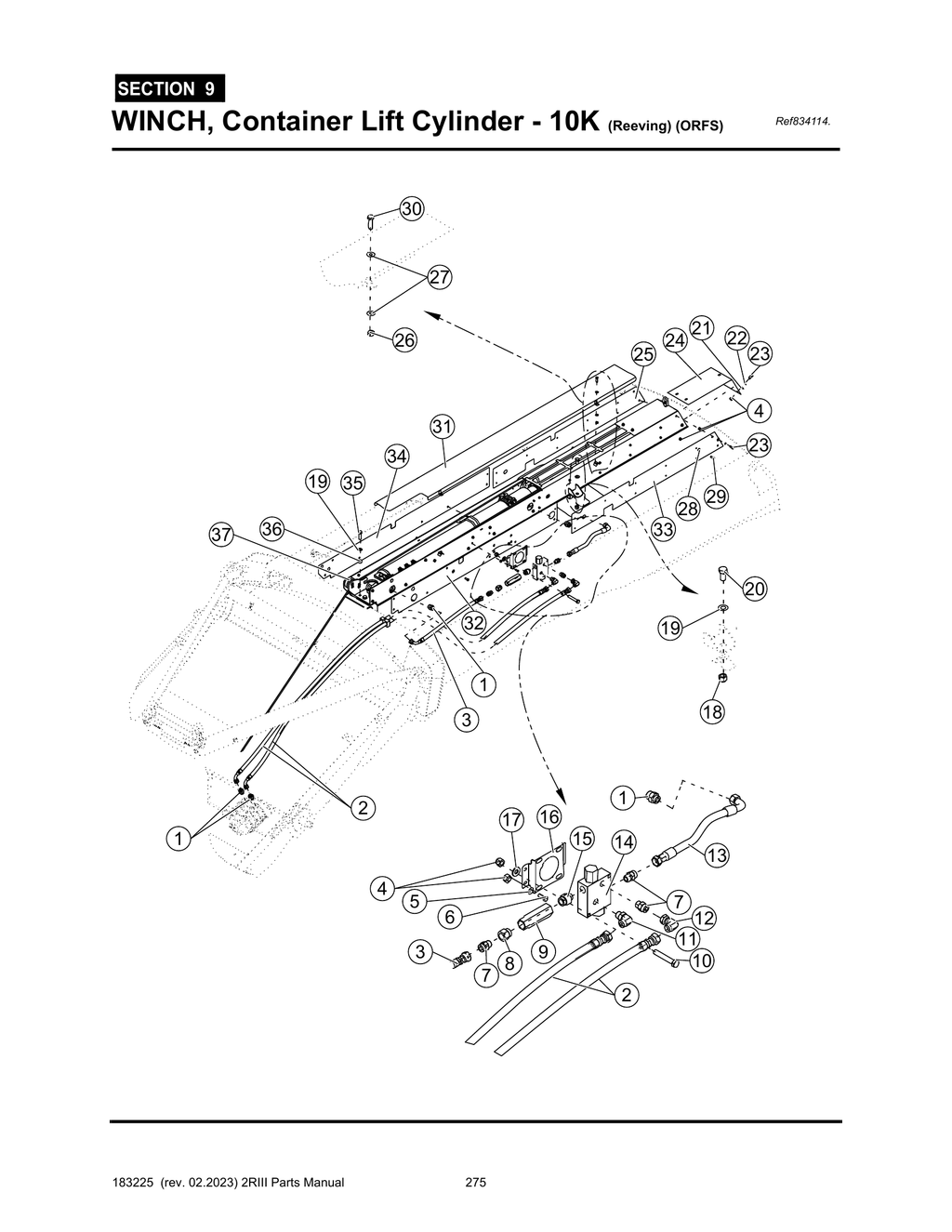 2R-III - PG 275 - SECTION 9 - WINCH, Container Lift Cylinder - 10K (Reeving) (ORFS)