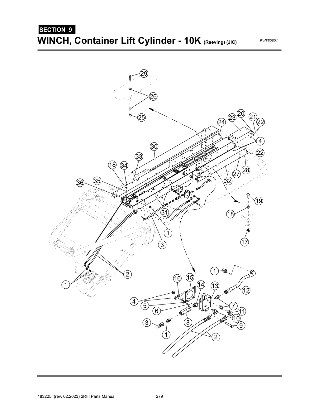 2R-III - PG 279 - SECTION 9 - WINCH, Container Lift Cylinder - 10K (Reeving) (JIC)
