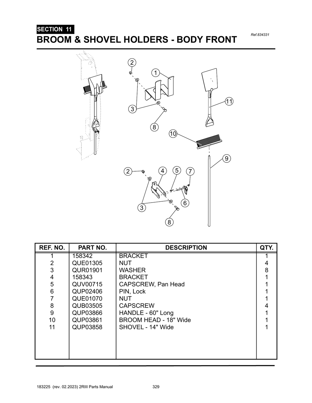 2R-III - PG 329 - SECTION 11 - BROOM & SHOVEL HOLDERS - BODY FRONT