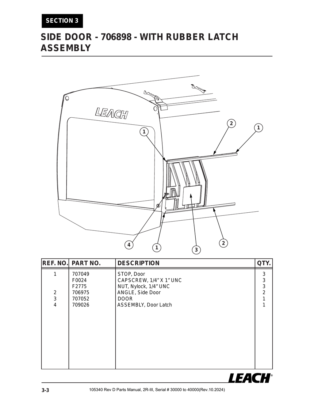 2R-III 30K/40K - PG 044 - Section 3 - SIDE DOOR - 706898 - WITH RUBBER LATCH ASSEMBLY
