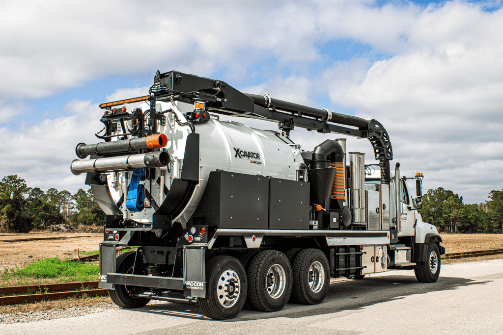 Vac-Con X-Cavator CXT hydro excavator, passenger side rear view