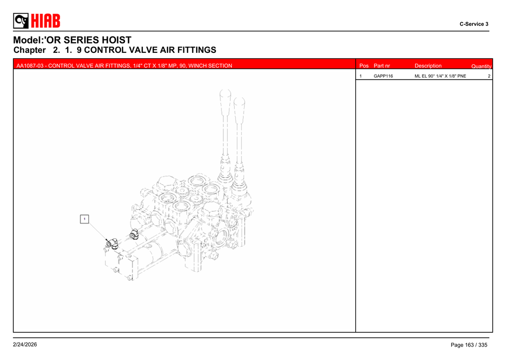 AA1087-03 - CONTROL VALVE AIR FITTINGS, 1/4