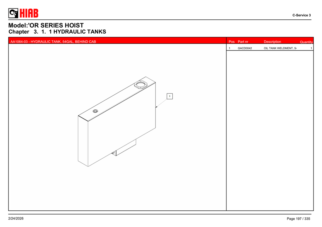 AA1064-03 - HYDRAULIC TANK, 54GAL, BEHIND CAB - OR75174T121 – PG 197