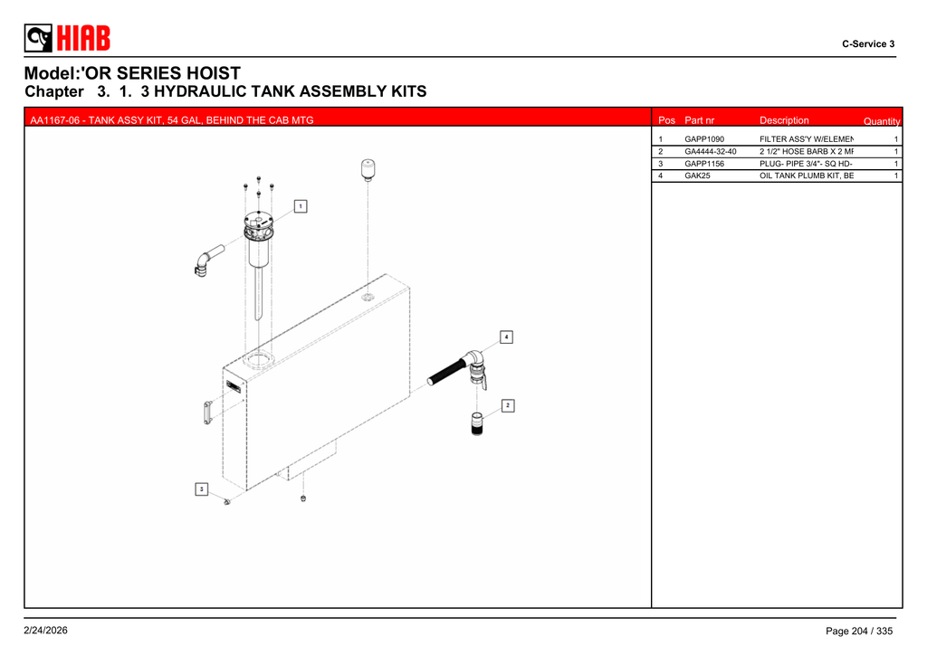 AA1167-06 - TANK ASSY KIT, 54 GAL, BEHIND THE CAB MTG - OR75194T121 – PG 204