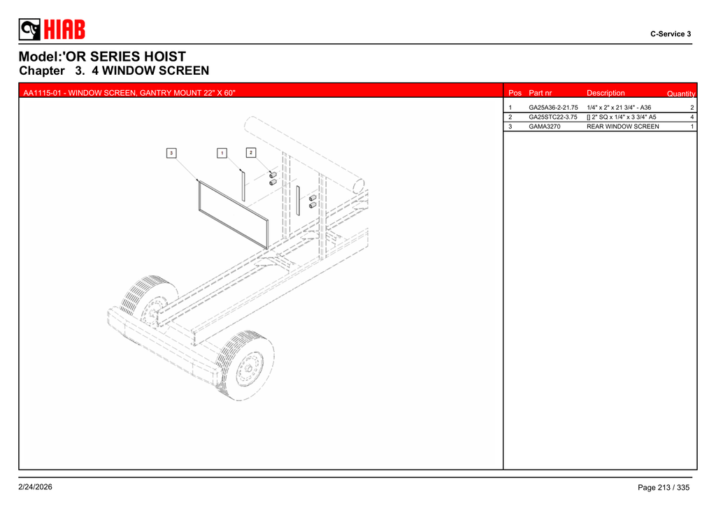 AA1115-01 - WINDOW SCREEN, GANTRY MOUNT 22