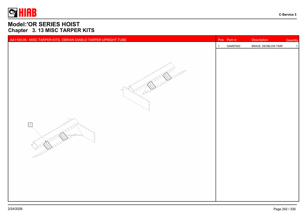 AA1100-06 - MISC TARPER KITS, OBRIAN DIABLO TARPER UPRIGHT TUBE - OR75174T121 – PG 242