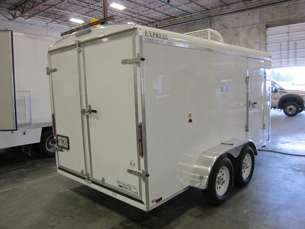 CUES trailer-mounted inspection system, enclosed tandem-axle trailer seen from the rear corner
