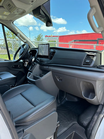 CUES inspection van cab with passenger seat and dash-mounted screen