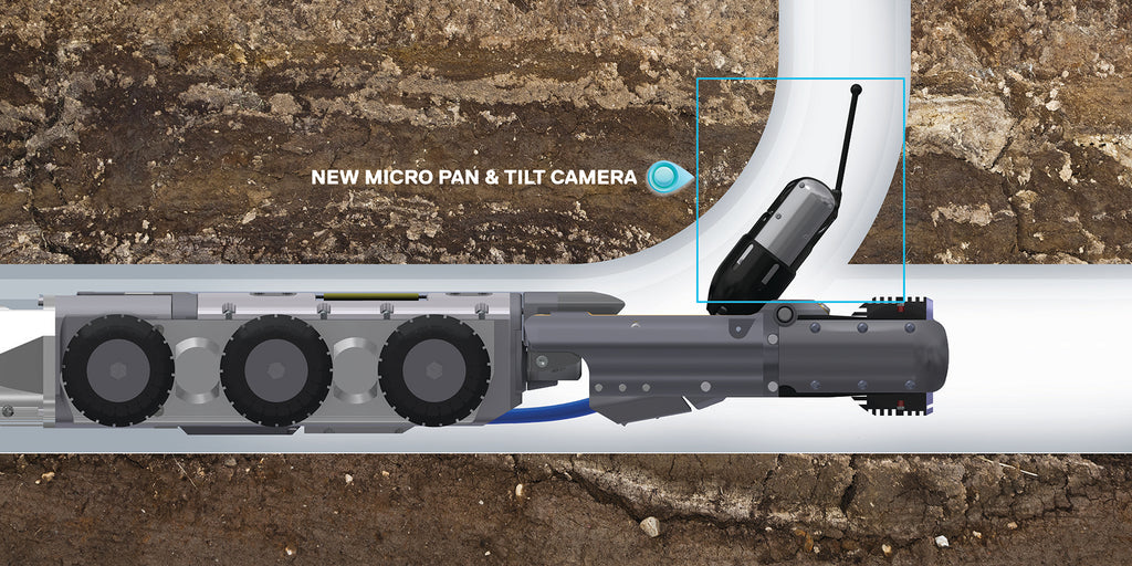 CUES Micro Pan and Tilt camera entering a lateral from a mainline crawler, computer image