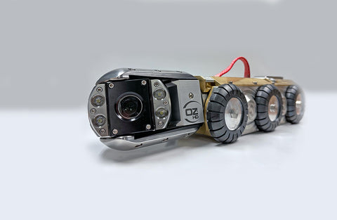 CUES OZ4-HD pan and tilt camera on a wheeled crawler, front three-quarter view