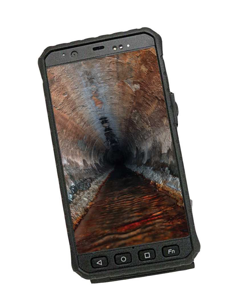 CUESrecon pole camera display showing a sewer pipe view