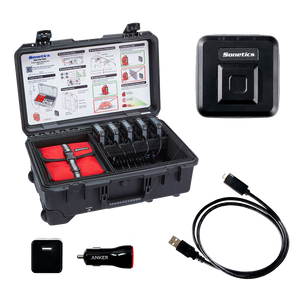Sonetics Apex Connect system charging case with Connect devices on the USB charge hub
