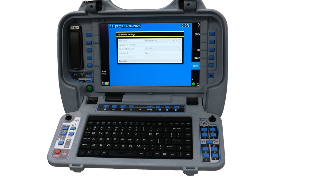 CUES flexiprobe PT controller showing its equipment settings screen