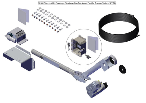 IILLUSTRATIVE IMAGE OF RITE-LOCK POWER ARM KIT, PASSENGER STOWING w/ONE TOP MOUNT PIVOT FOR END DUMP TRAILER - 12V TS